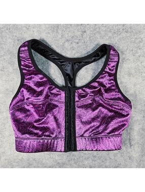 Enell NL100 High Impact Front Closure Purple Sports Active Gym Workout Bra Sz 0